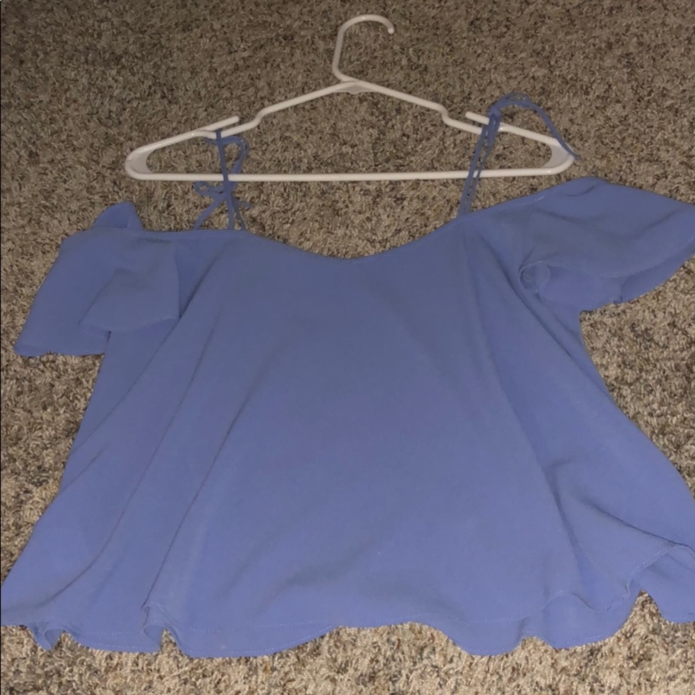 TOPSHOP blue off the shoulder blouse - Picture 2 of 3